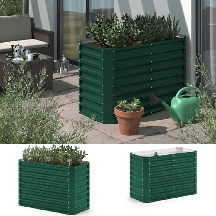 ok-Living Hochbeet Kräuterbeet Gemüsebeet rechteckig 120x60x80cm, grün, verzinkter Stahl für optimale Pflanzenbedingungen – Bild 3
