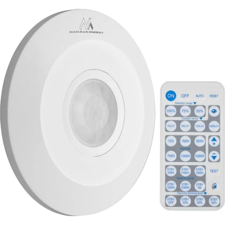 Maclean MCE467 PIR Bewegungsmelder mit Dämmerungssensor und Fernbedienung, 360° Grad Erfassungsbereich bis 8m, Standby Modus, IP20, max. 2000W – Bild 1