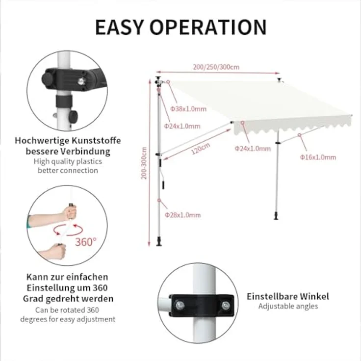 Klemmmarkise 250 cm Balkon Markise Sonnenschutz Terasse Fenstermarkise Creme – Bild 6