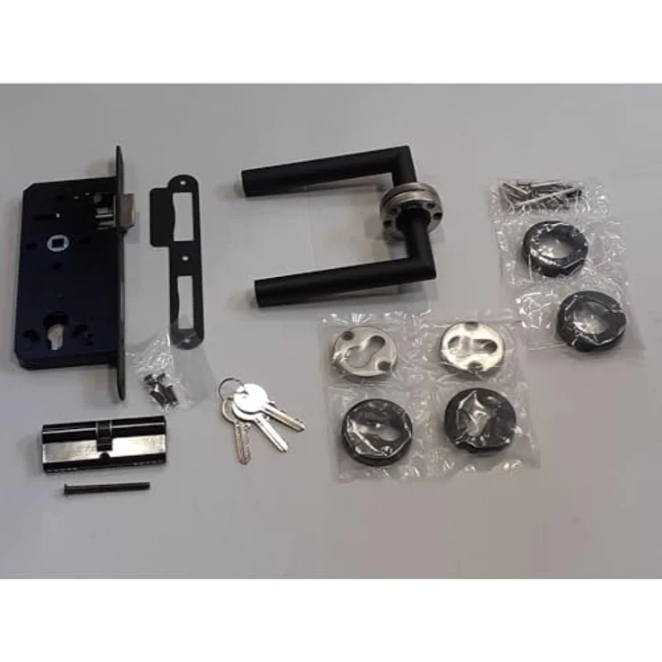 ROG garden-line SET: EINSTECKSCHLOSS FÜR GARTENTÜR RE/LI INKL. EDELSTAHL GRIFFE + ROSETTEN UND 3 SICHERHEITSSCHLÜSSEL - SCHWARZ, UNIVERSAL VERWENDBAR, INNEN UND AUSSEN GEEIGNET – Bild 4
