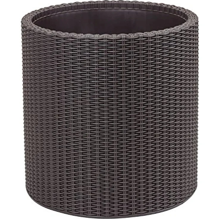 Keter Curver Garten Pflanzentopf, runder Blumentopf mit schokoladenbraunem Rattan-Finish und Drainagelöchern – Bild 1