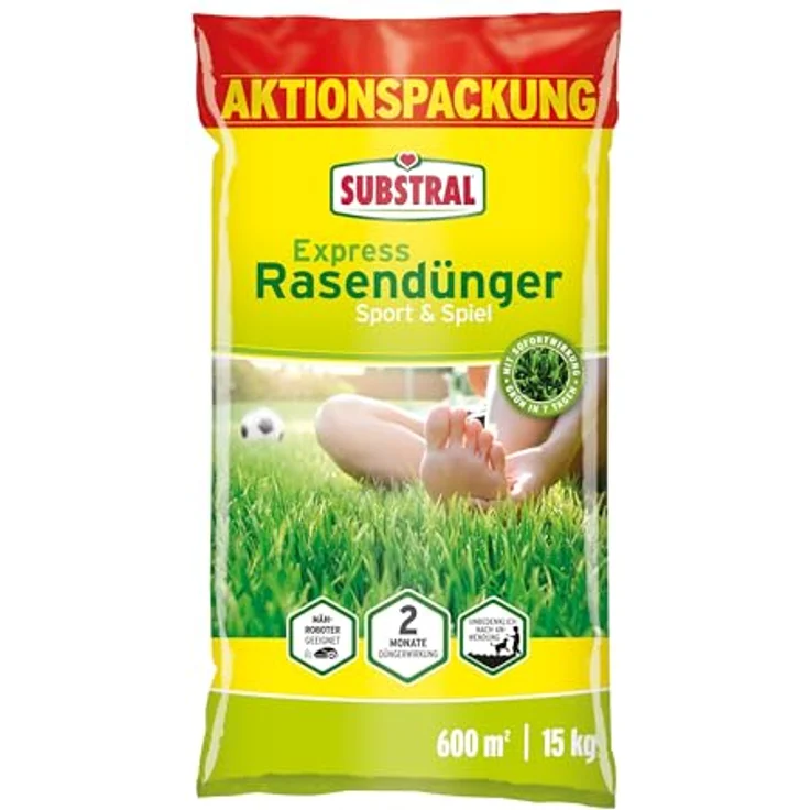 Substral 72100 Express Rasendünger Sport & Spiel, 15 kg, grün - Satter Rasen in 7 Tagen, langanhaltende Wirkung, für Spiel- und Sportflächen geeignet – Bild 1
