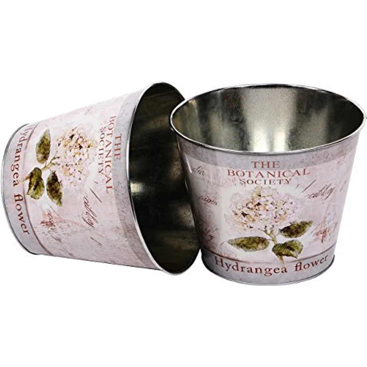 UNUS 2er Set Blumentopf Hortensie, Zink Übertopf 21cm, Weiß mit hochwertigem Motiv Druck – Bild 1