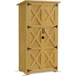 M MCombo Gartenschrank Holz, wetterfestes Gartenhaus für Außenbereich, 55×90×169 cm, mit 2 Ablageflächen, abschließbarem Riegel, Natur