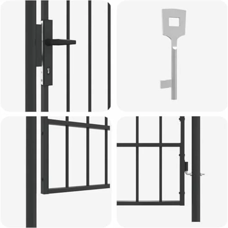 vidaXL Gartentor Grau, Zauntor aus pulverbeschichtetem Stahl, 100 x 200 cm, modernes Design für Außenbereiche – Bild 5