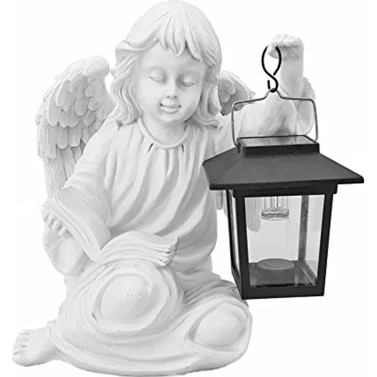 ABC Home Living Gartendeko Gartenfigur Dekofigur Engel mit Laterne solarbetrieben Innen-& Außenbereich, Weiß – Bild 2