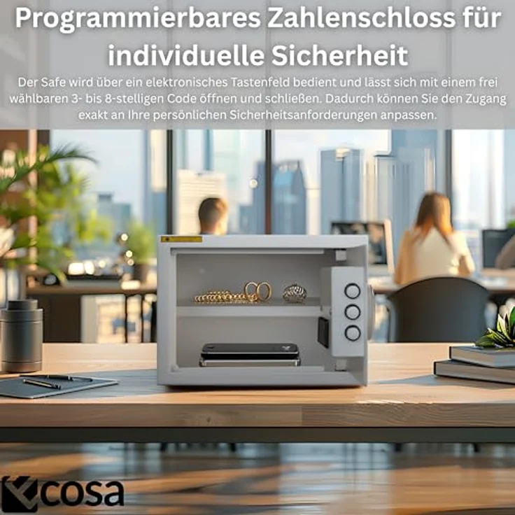 Ecosa ® Elektronischer Tresor Safe 35×25×25cm, Möbeltresor & Wandtresor mit Zahlencode und Schlüssel, 3-fach Verriegelung, feuerfest & wasserdicht, ideal für Zuhause und Büro – Bild 5