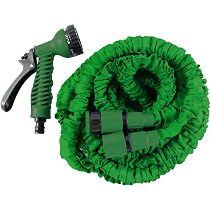 HELO Gartenschlauch 'Flexi', flexibler 30 m Wasserschlauch aus verstärktem Gewebe mit 7in1 Spritzpistole, grün