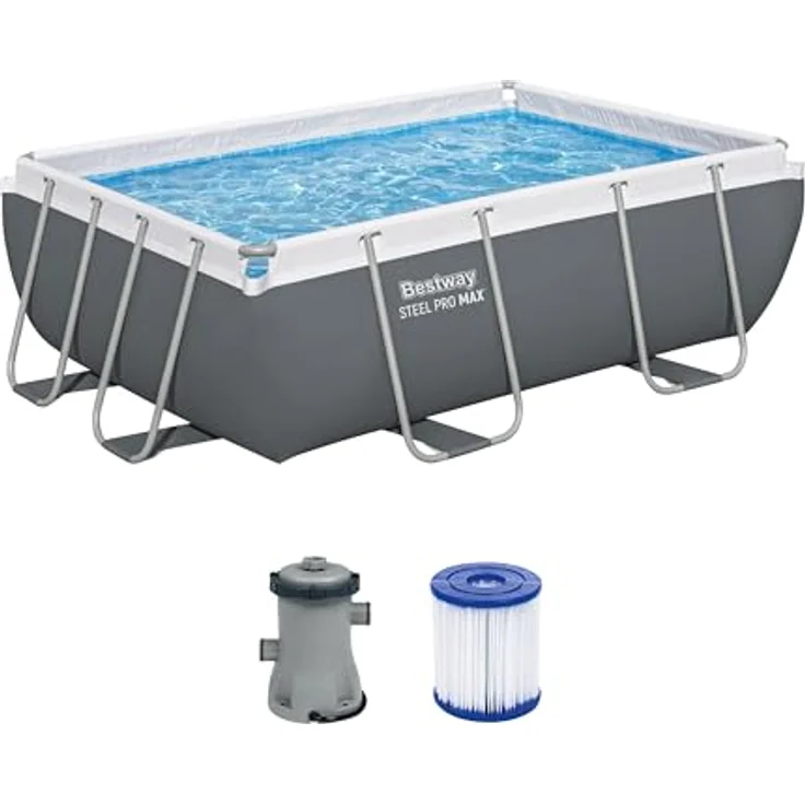 Bestway Steel Pro Max, rechteckiger abnehmbarer Pool 282 x 196 x 84 cm mit Kartuschenfilter 1.249 l/h – Bild 1