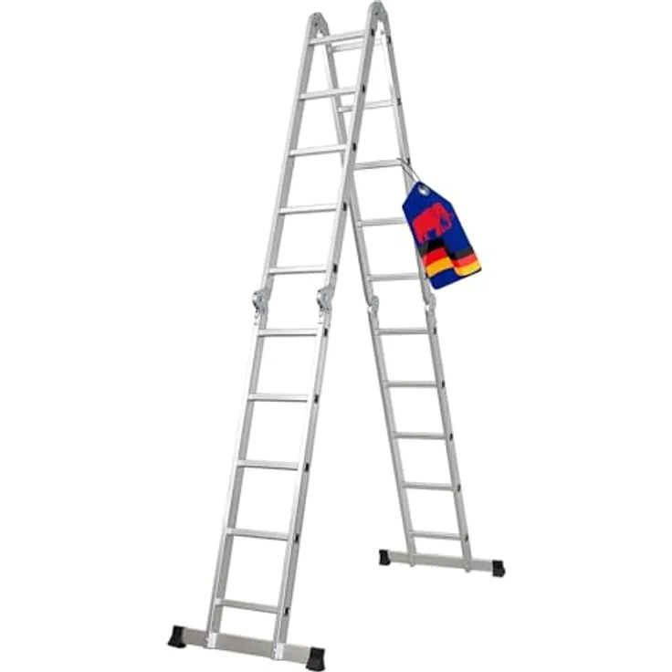 PROREGAL Sprossen-Mehrzweckleiter MULTISTEP, 4-teilig Aluminium, bis zu 5,7m Höhe, Traglast 150kg, Flexibel als Stehleiter oder Anlegeleiter nutzbar