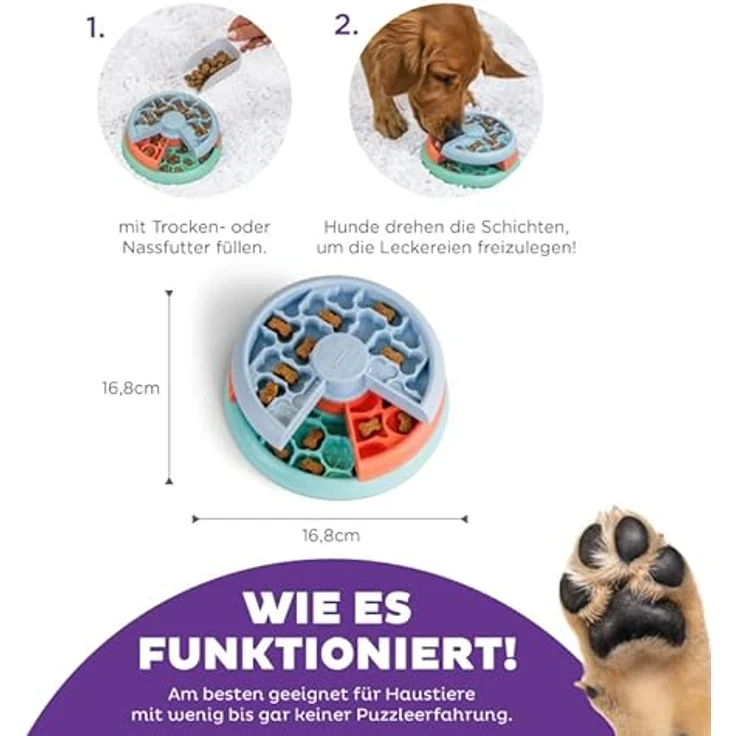 Outward Hound Nina Ottosson Puppy Lickin' Layers, Interaktives Hundepuzzle für Welpen, Level 2 Intermediate, Langsamfresser mit 3 drehenden Schichten, Mehrfarbig – Bild 3