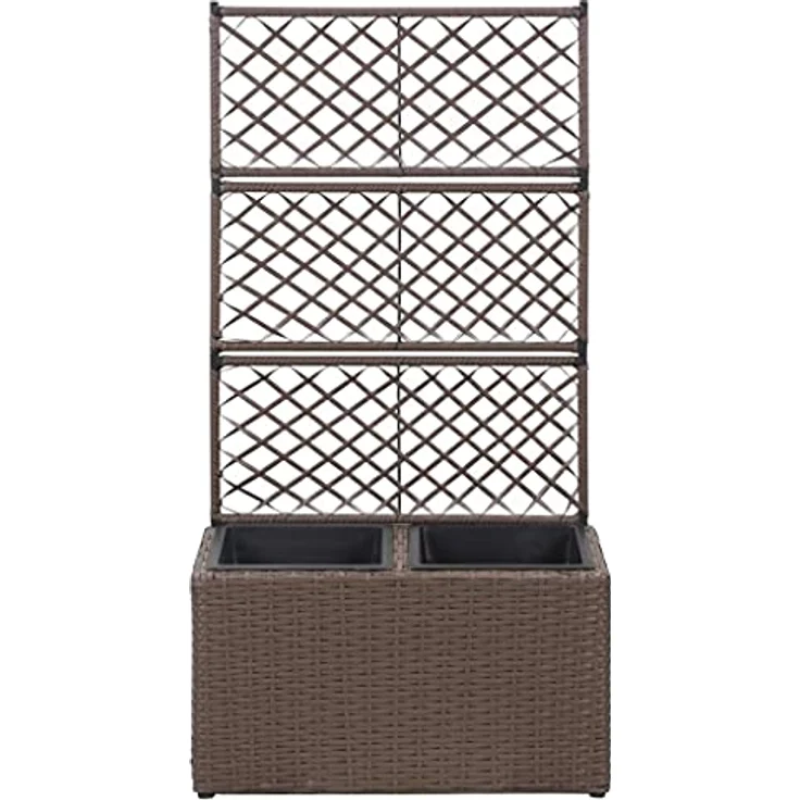 vidaXL Hochbeet mit Rankgitter 2 Töpfe 58×30×107cm Poly Rattan Braun – Bild 6