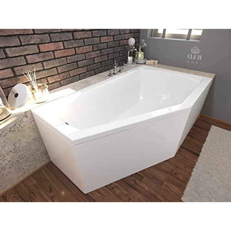 Polimat BADLAND Eckbadewanne SELENA, 160x90 cm, Weiß, Acryl, Komplettset mit Chrom Automatik Ablaufgarnitur und Schürze, Made in EU – Bild 2