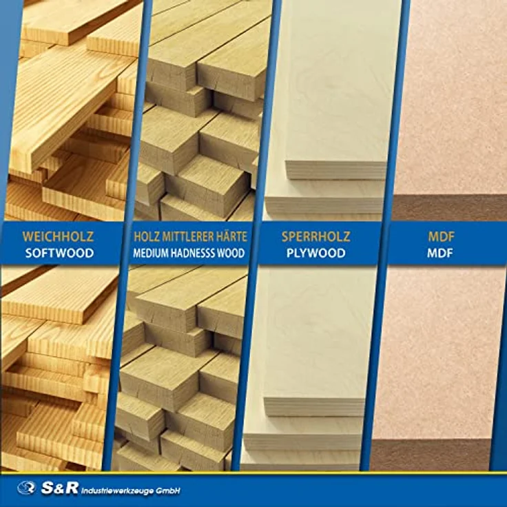 S&R Fräser-Set HM für Oberfräsen, 12 tlg, Zylindrischer Schaft 8 mm, präzise Hartmetall Schneideplatten, Holzfräs-Bits aus geschmiedetem Werkzeugstahl, in Holzbox, Fräser für Kantenfräse, Holzfräse – Bild 5