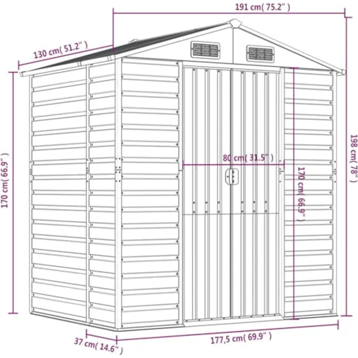 vidaXL Gerätehaus Braun 191x130x198 cm Verzinkter Stahl – Bild 4