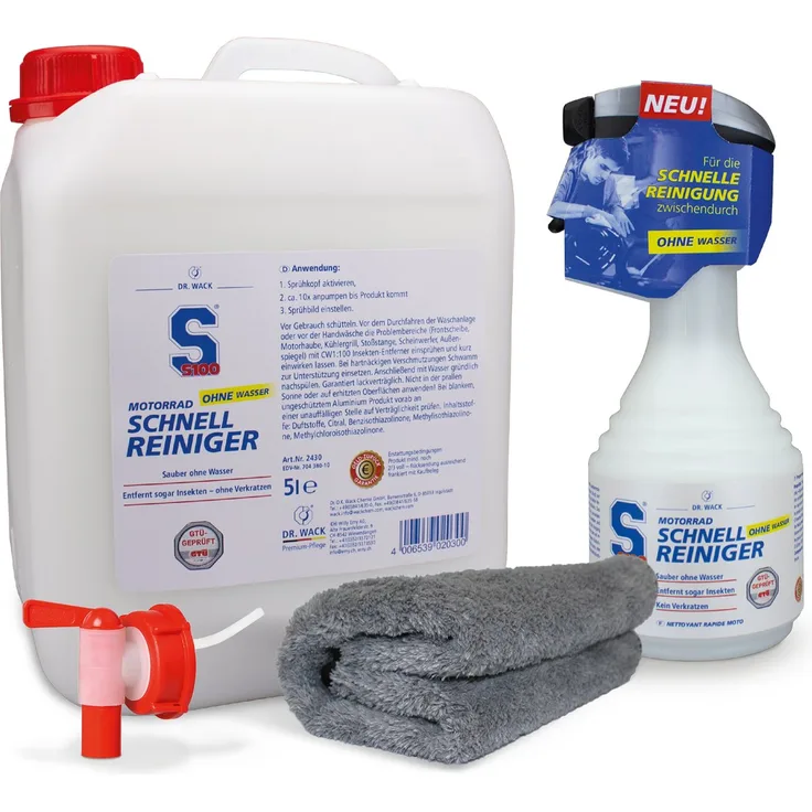 DR WACK Dr. Wack S100 Motorrad Schnellreiniger Werkstatt-Set 5500 ml Auto-Reinigungsmittel - Schnelle Reinigung ohne Wasser, Farbauffrischungseffekt