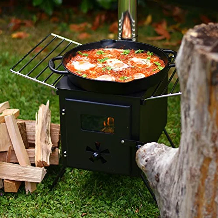CampFeuer Zeltofen, 54 x 40 x 259,5 cm, vielseitige Zeltheizung und Kochstelle für Outdoor, inkl. Funkenschutzrohr und integrierten Zuluftregler – Bild 3