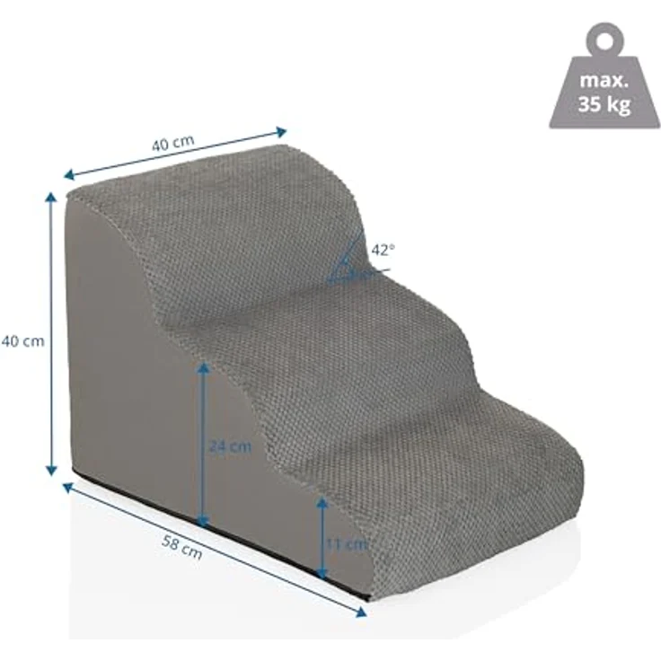 hjh LIVING PAWY STEP 3, Haustiertreppe mit 3 Stufen aus 100 % Polyester, waschbarer Bezug, gelenkschonend und rutschfest – Bild 4