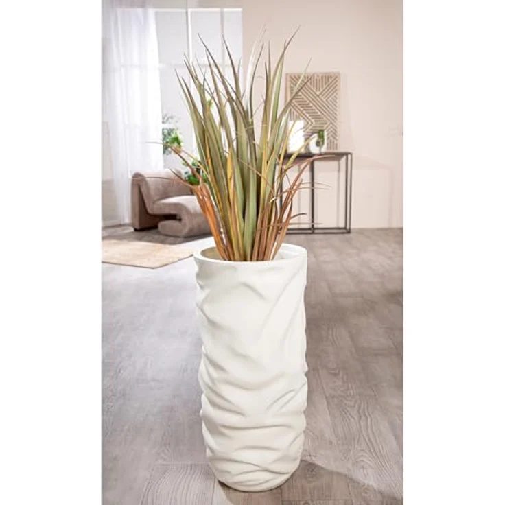 GILDE Übertopf XXL Crush, runder Magnesia-Pflanzgefäß in creme mit strukturierter, matter Oberfläche, Höhe 70cm, Durchmesser 33cm, ideal für den Innenbereich – Bild 2