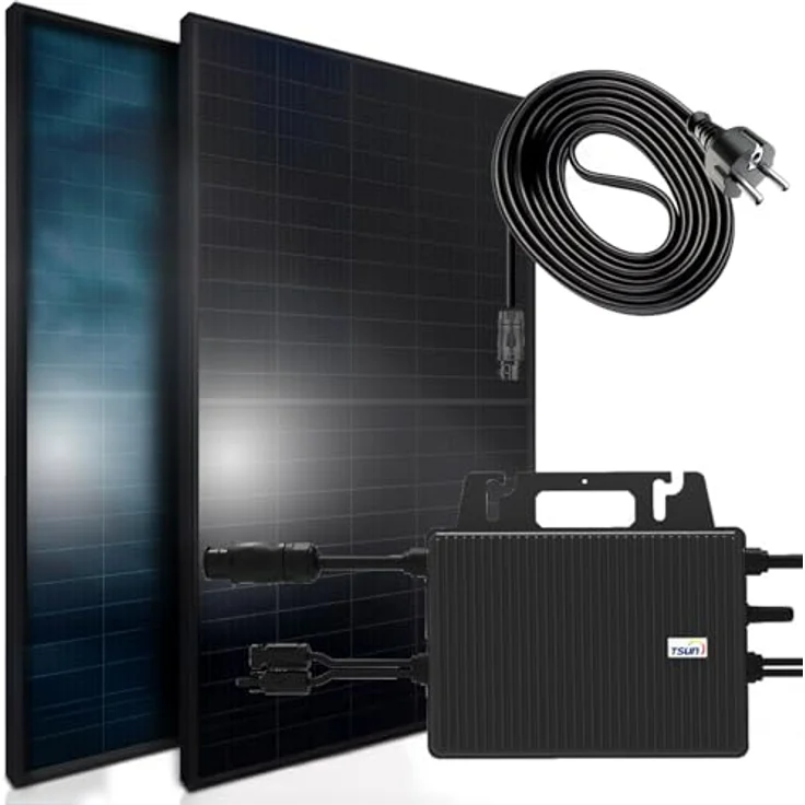 VENDOMNIA SUNNIVA® 1300W Balkonkraftwerk, 800W Steckdosensystem, 2x 500W Bifazial-Glas-Glas Module, schwarz, inklusive 5m Anschlusskabel, TSUN 800W Wechselrichter – Bild 1