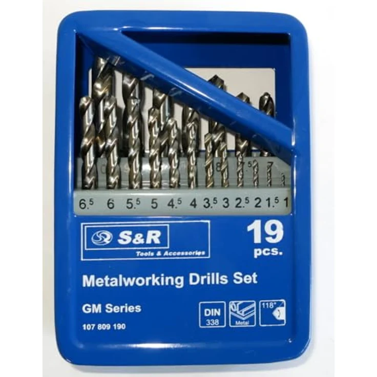 S&R Bohrer Metall HSS Stahl geschliffen Eisen 1-10 mm 118° Set 19-teilig GM Serie DIN 338 Metallbox Industriequalität – Bild 2