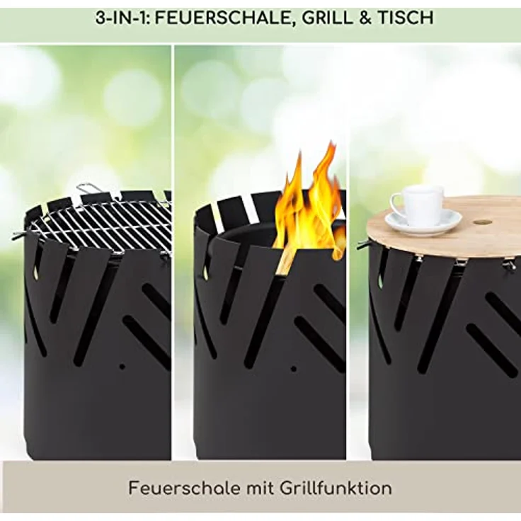 Blumfeldt Feuerschale mit Grillrost, Stahl-Feuerschale Groß für Balkon & Camping, Mobile Feuerschale, Wetterfest, Runde Feuerstelle, Garten-Feuerschale - blumfeldt – Bild 2