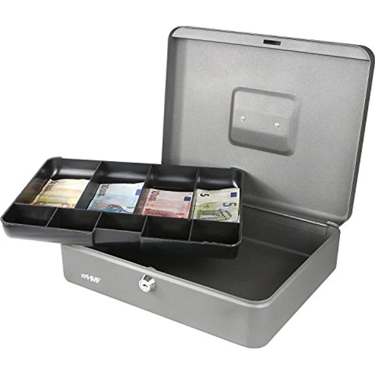 HMF 10019-09 Geldkassette Scheinfächer Münzfächer | Abschließbare Geldkasse mit Zylinderschloss | Hochwertige Oberfläche in Silber – Bild 3