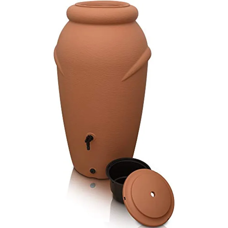 YourCasa Regentonne 210 Liter [Amphore Design] - Frostsicher, mit Wasserhahn, Terracotta