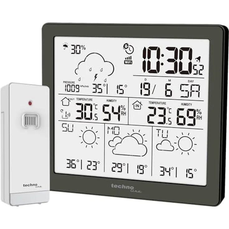 Technoline WD2200 Wetterstation mit 3-Tage Wettervorhersage, Außensender, Smartphone App "direct weather"