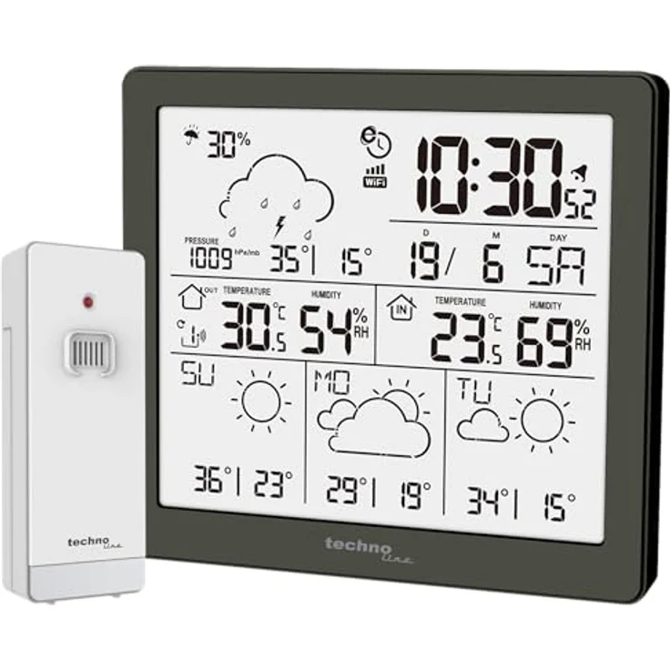 Technoline WD2200 Wetterstation mit 3-Tage Wettervorhersage, Außensender, Smartphone App "direct weather" – Bild 1