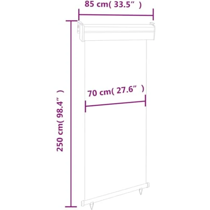 vidaXL Balkon-Seitenmarkise 85x250 cm Grau, Sichtschutz-Höhe 70 cm, UV-beständig – Bild 9