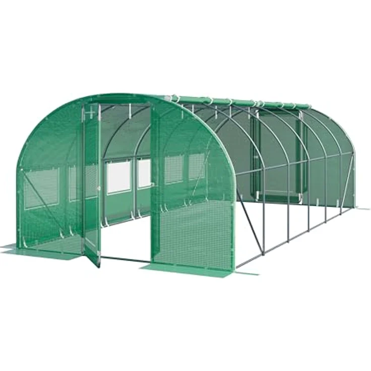 TOOLPORT Foliengewächshaus 3x6m Premium, schwenkbare Türkonstruktion, PE-Plane 180g/m², wind- und wetterfest, grün transparent – Bild 1