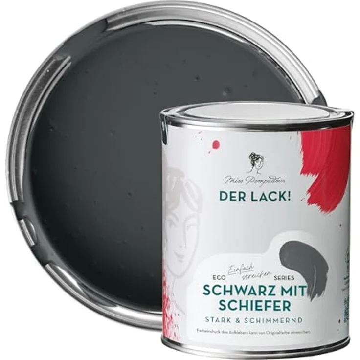 MissPompadour Holzfarbe Schwarz mit Schiefer, 1L seidenmatte Möbelfarbe für Innen & Außen, witterungsbeständig und hohe Deckkraft – Bild 1