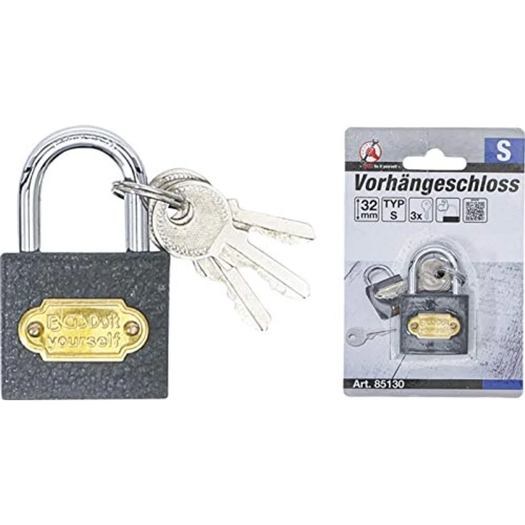 BGS TECHNIC Vorhängeschloss Typ S, 32 mm, gehärteter Bügel, nur für Innenräume geeignet – Bild 4