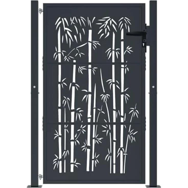 vidaXL Gartentor Anthrazit 105x155 cm Stahl Bambus-Design, abschließbar, einfache Montage – Bild 9
