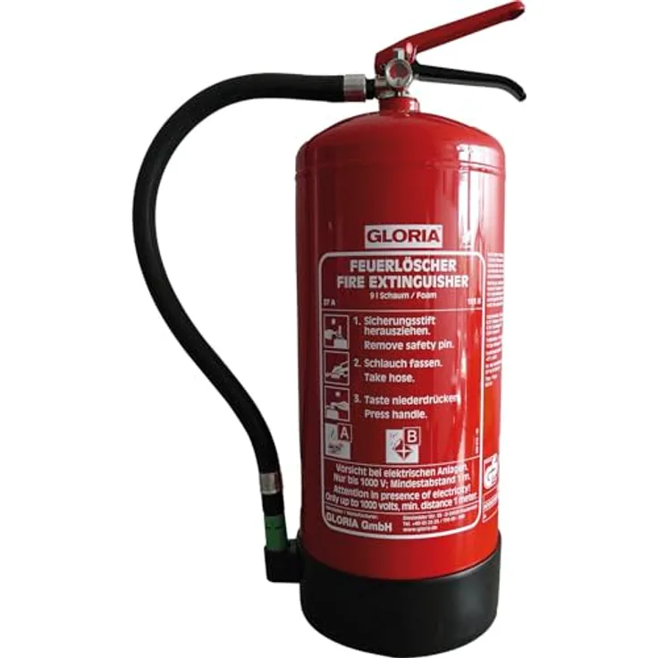 GLORIA Feuerlöscher Schaum SD9E, fluorfreier 9l Schaumfeuerlöscher für Brandklasse A/B, umweltfreundlich, mit Manometer, 522 x 300 x 205 mm