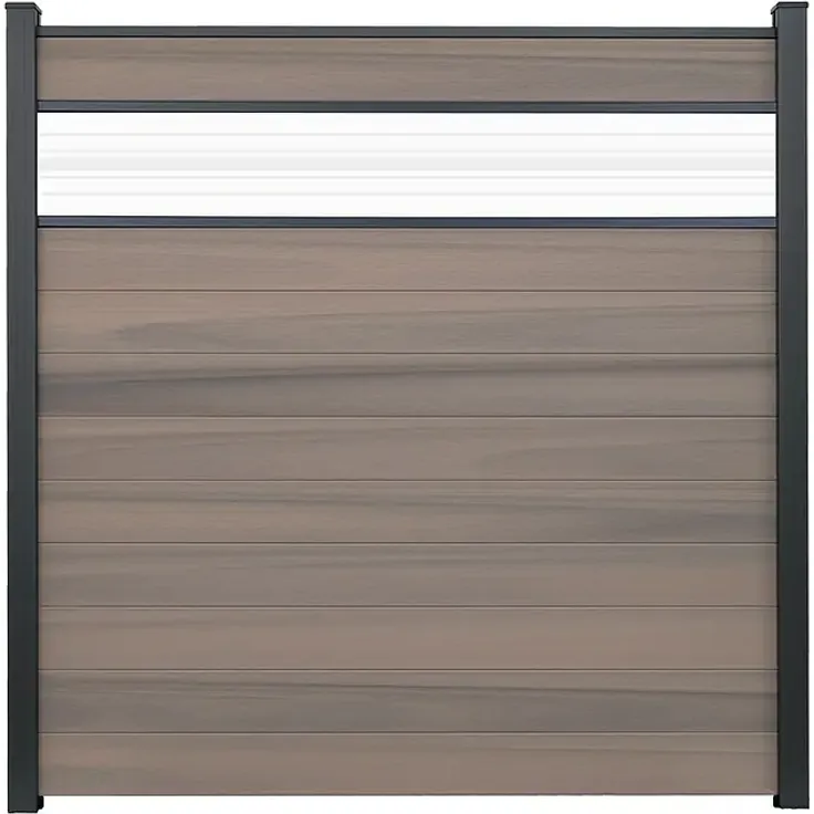 GroJa Solid Steckzaun, 180 x 180 cm, Grau Bi-Color mit Glaseinsatz, nachhaltig und pflegeleicht