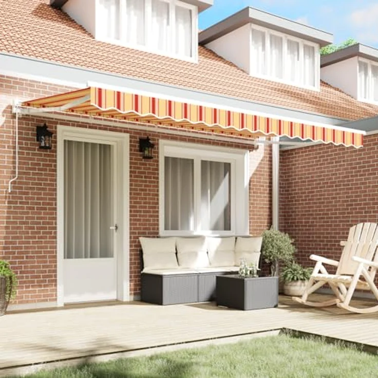 vidaXL Markise Markisen-Ersatzstoff, 400 x 200 cm, gestreift in Gelb, Orange und Weiß, ideal für Balkon und Terrasse – Bild 3