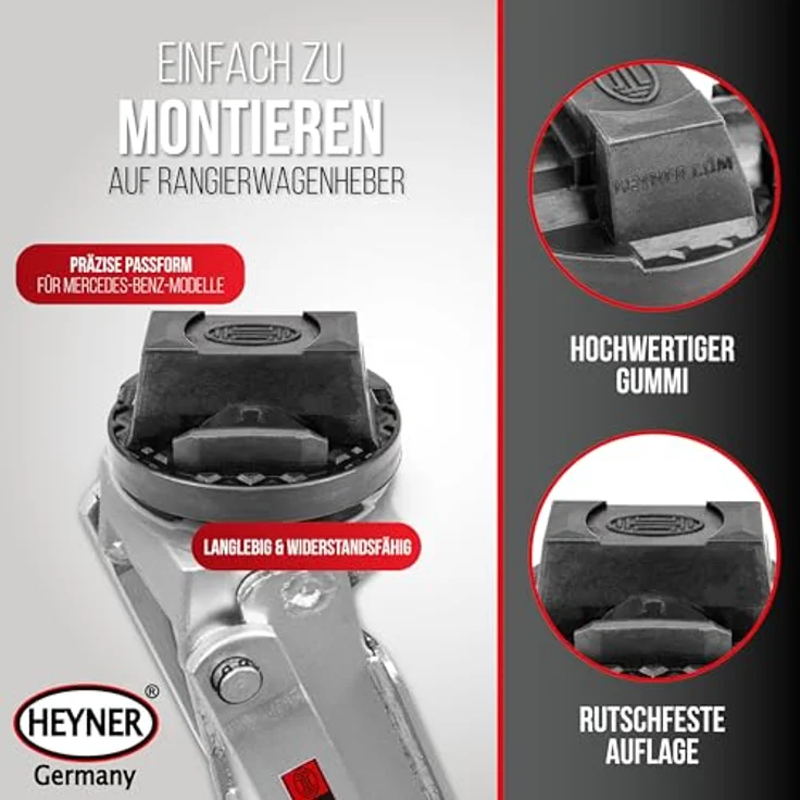 HEYNER® Hydraulik‑Rangierwagenheber Set 2,25 t, mit Mercedes Gummiauflage, 45 mm Gummiteller, pulverbeschichteter Stahl, leicht rangierbar – Bild 7