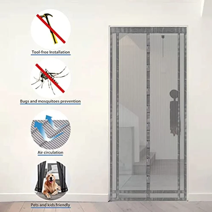 Fliegengitter Moskitonetz Insektenschutz für Tür Magnetverschlüsse Vorhang, 220 x 130 cm - grau – Bild 6