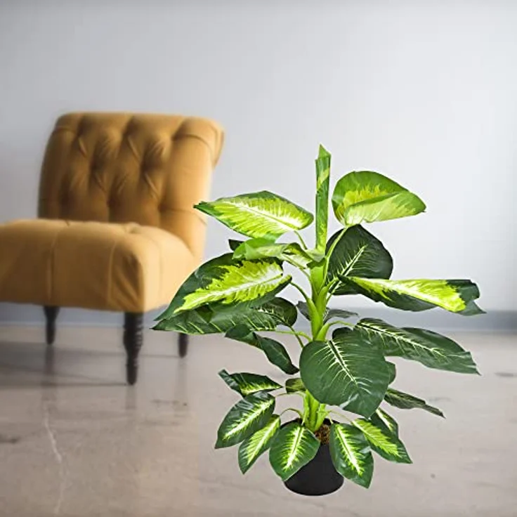 Decovego Dieffenbachie Kunstpflanze Künstliche Pflanze 75 cm Kunstblume Innendekoration - Täuschend echt im Topf – Bild 4
