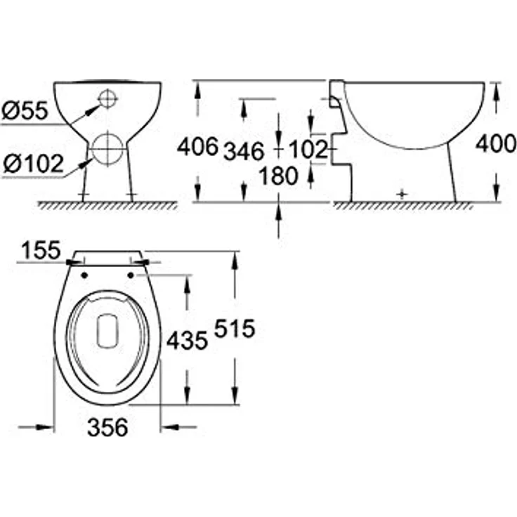 GROHE Stand-Tiefspül-WC Bau Keramik, spülrandlos, waagerechter Abgang, aus Sanitärkeramik, Alpinweiß 39430000 – Bild 3
