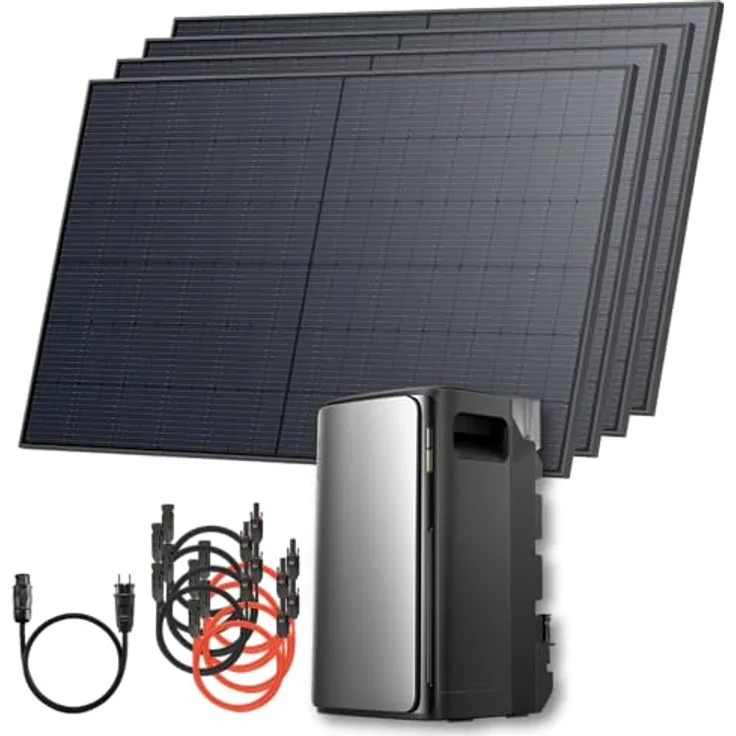 Solarway® 2000Wp / 800W Balkonkraftwerk mit 1,9kWh Speicher und EcoFlow STREAM Ultra, Solaranlage Komplettset mit 4x 500W Solarmodulen und Zubehör