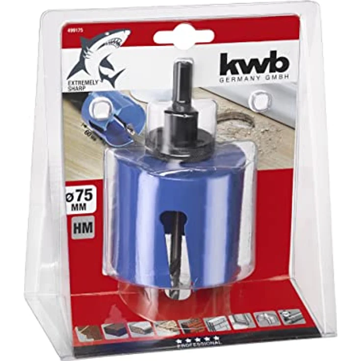 kwb Universal-Lochsäge – 75 mm Durchmesser-Größe, extra scharfe Zähne aus Hartmetall, 8 mm Zentrierbohrer - Preisvergleich – Bild 4