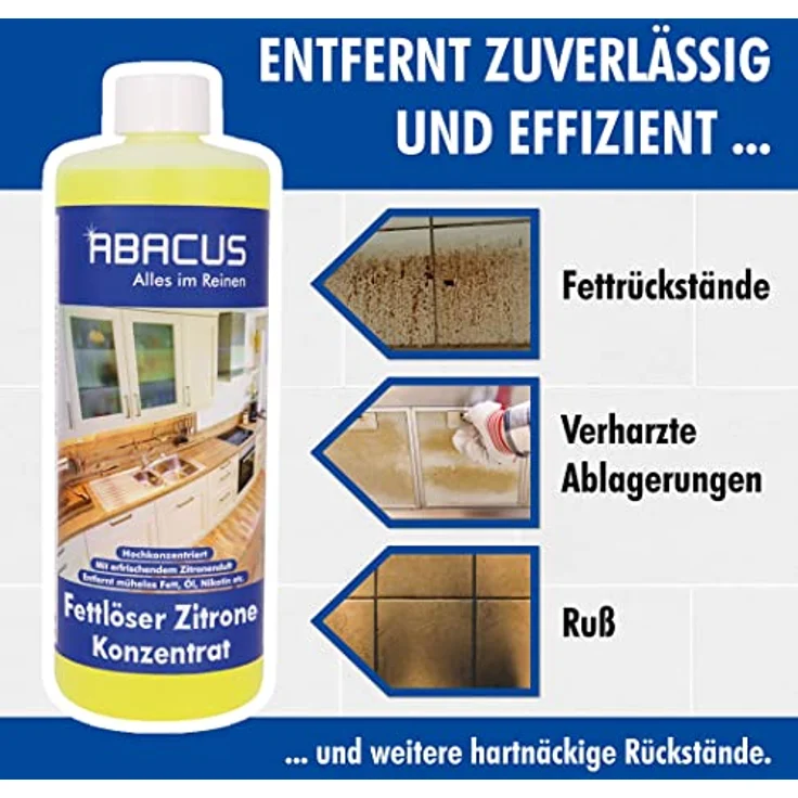 Fettlöser Zitrone Konzentrat, Zitronen Allzweckreiniger Konzentrat, Küchenreiniger, Kraftreiniger, Universalreiniger, Nikotinentferner – ABACUS Fettlöser Zitrone Konzentrat 2x 1000 ml (7699.2) – Bild 4