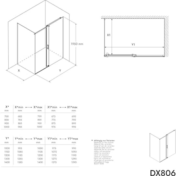 NEXTREND Eckdusche DX806A FLEX, Schiebetür aus Nano ESG-Sicherheitsglas, flexible Montage, Breite 120 cm, Seitenwand 80 cm, Chromprofil – Bild 9