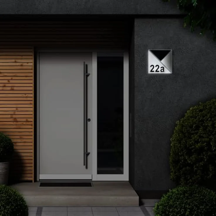 MeLiTec Solar-Hausnummer SH07, moderne LED-beleuchtete Hausnummer, wasserdicht, aus Edelstahl, kabellos, inklusive Ziffern- & Buchstabenset – Bild 4
