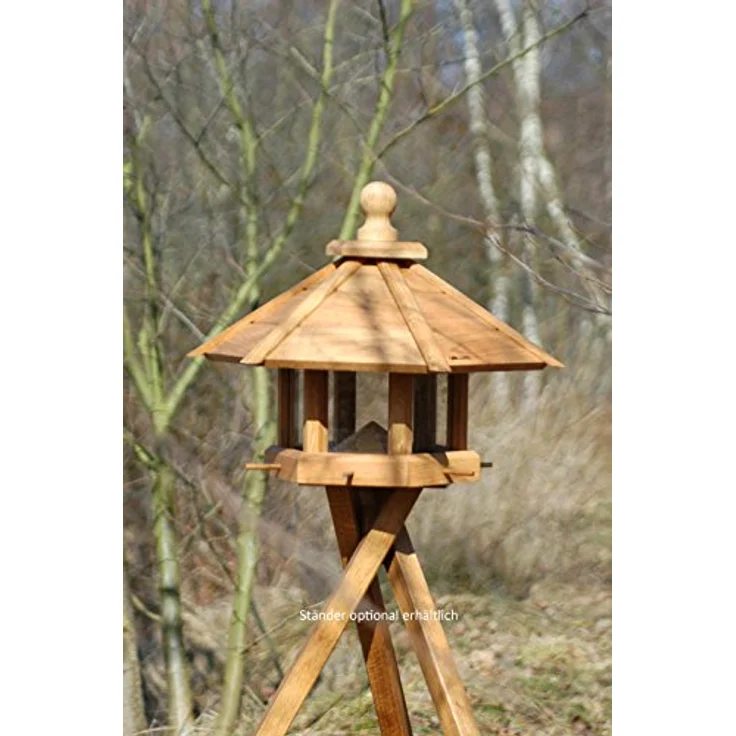 Luxus-Vogelhaus 46131e Großes XXL Vogelhaus "Anflug" aus Holz (Eiche) für Garten, Balkon, geöltes Eichenholz mit Futter-Silo / 6 Anflugstangen - XL Vogelhäuschen Vogelfutterhaus – Bild 3