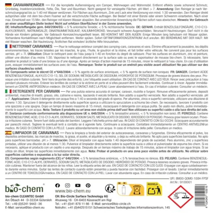 bio-chem bio-chem Caravan- & Wohnmobilreiniger 1L Konzentrat, extra stark Auto-Reinigungsmittel, entfernt Regenstreifen, Baumharz & Insektenrückstände – Bild 10