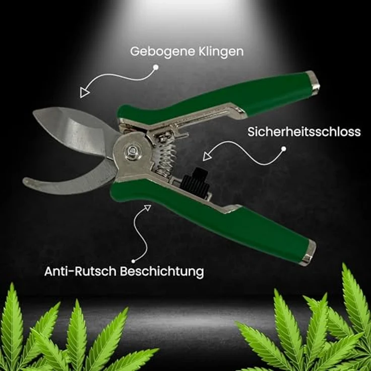 TronicXL Premium Grow Ernteschere + Trimmschere Set - Gartenschere gerade für Eigenanbau - Hochwertige gebogene und gerade Klingen - Anti-Rutsch Griff - Sicherheitsschloss - Für Links- und Rechtshänder - Grün – Bild 3